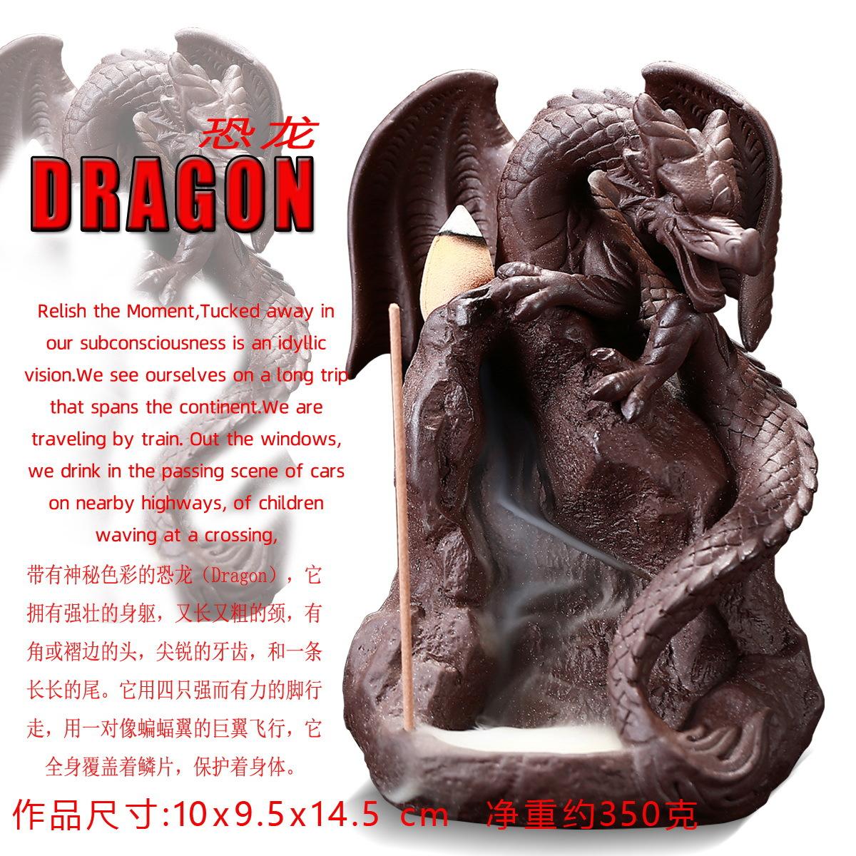Kuqi Ceramic Creative Home Interior Decoration Dragon Big Dinosaur Castle Mouth Spit Mist Line Incense Backflow Incense