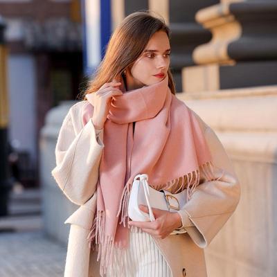 Double Sided Solid Color Scarf for Women s Winter Imitation Cashmere Warm Tassels