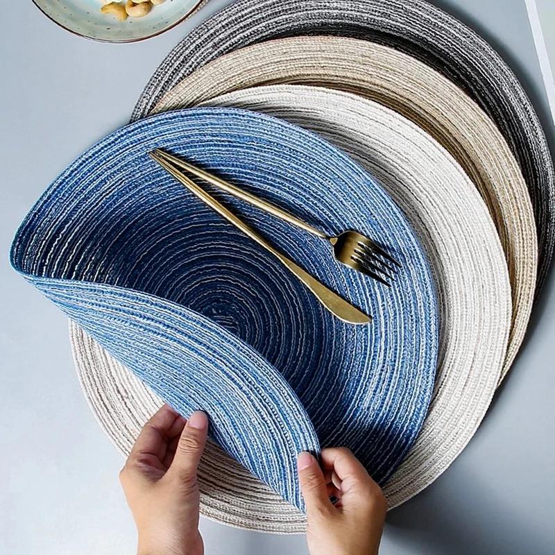 2Pcs/Set 38cm Round Ramie Insulation Pad Solid Placemats Linen Non Slip Table Mats Kitchen Accessories Decoration Home