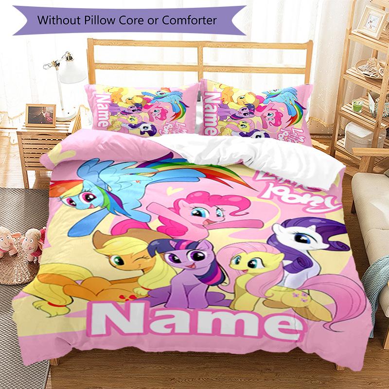3pcs My Little Pony6 Cover Set - Personalized Name, HD Printed Bedding with 1 Cover and 2 Pillowcases - Perfect for Home Decor, Easy Care