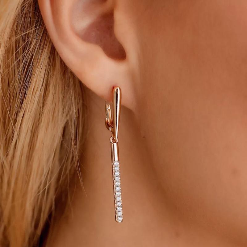 Simple Elegant Long Drop Earrings for Ladies Fashion Gold Color Dangle Earrings Bridal Engagement Party Jewelry Gift