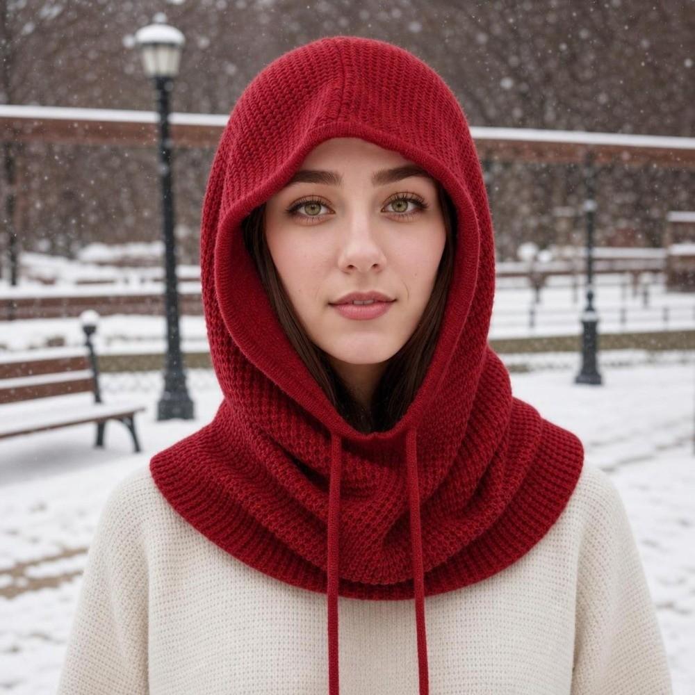 Thick Knit Knitted Balaclava Hat One-Piece Design Hooded Beanie Warm Ski Snow Hat For Women Man