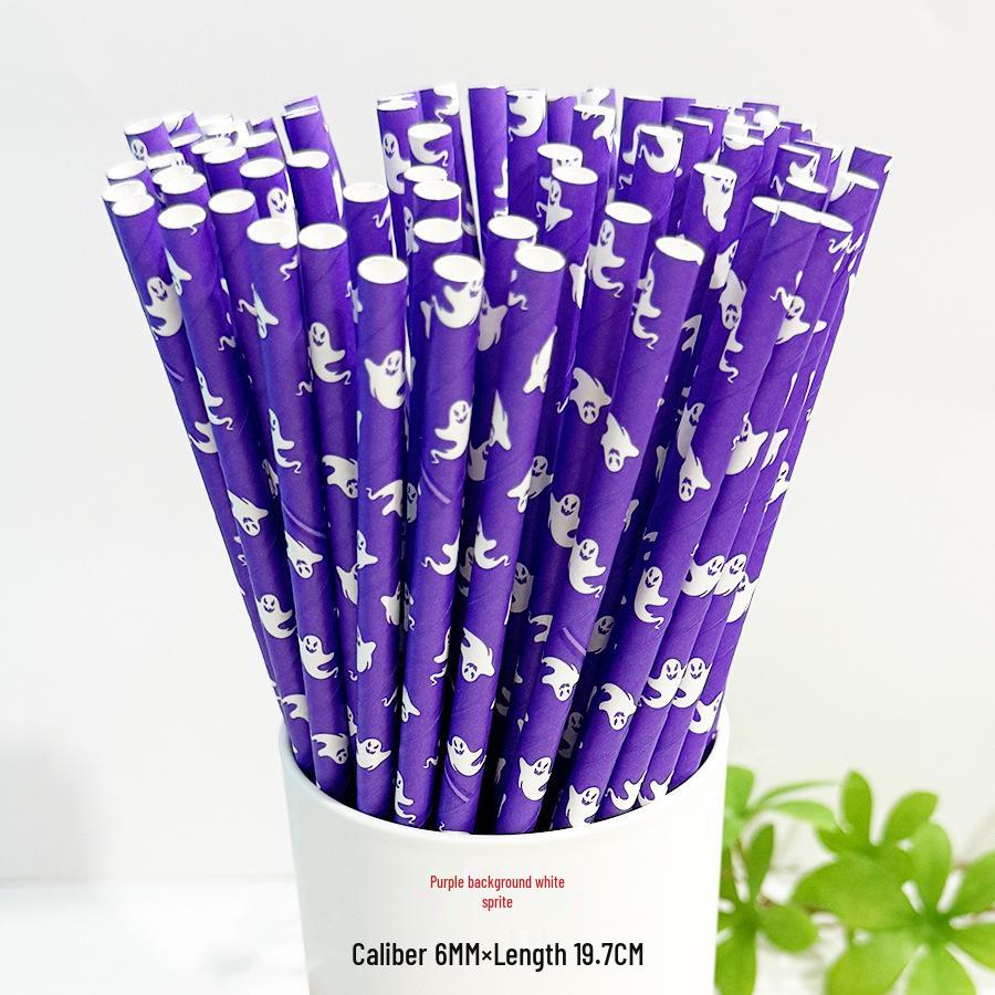 Biodegradable Halloween Paper Straws with Skull and Pumpkin Design