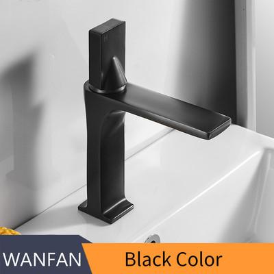 Modern Matte Black Brass Basin Faucet Hot and Cold Water Tap Bathroom Mixer Deck Mounted Basin Faucet (Black,Brass) чёрный
