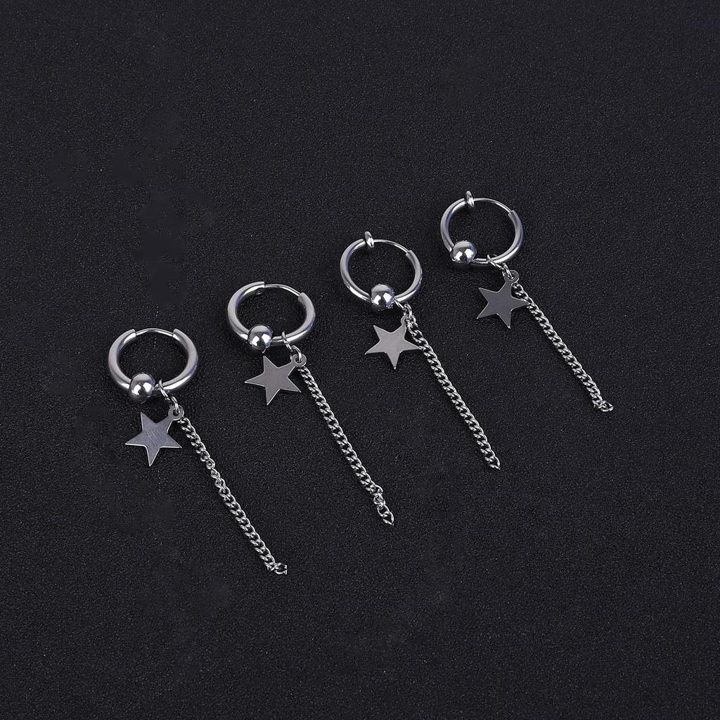 Titanium Steel Earrings Men Temperament Trendy Earrings Korean Women Long Tassel Chain Earrings