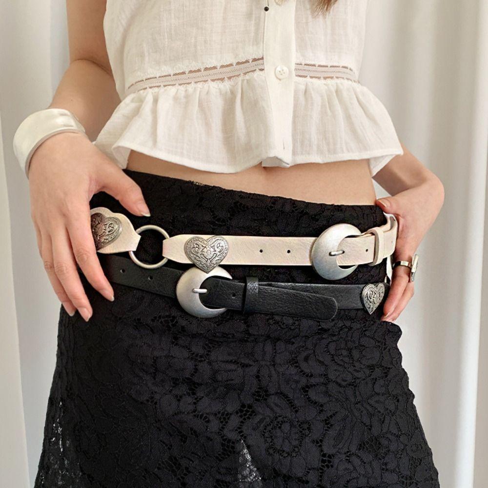 Metal Western Style Cowboy Belts Round Ethnic Style Waistband Heart Rivet Belts  Jeans Decorative