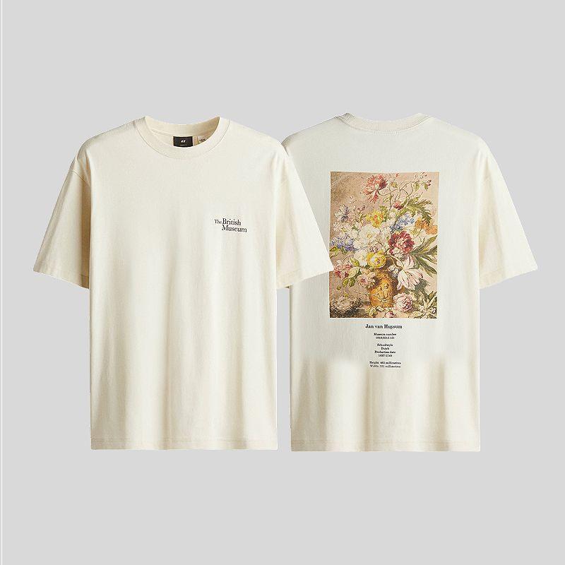 

HM Men s Clothing Women s t-shirt 2025 Summer Cotton Letters Print round Neck Top Loose Drop Shoulder Short sleeve 0972640