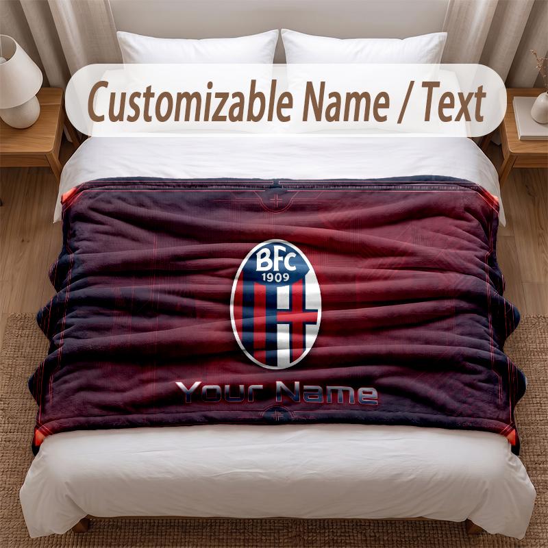 Bologna FC Printed Flannel Blanket Custom Name Text Soft Warm Throw For Bedroom Holiday Gift