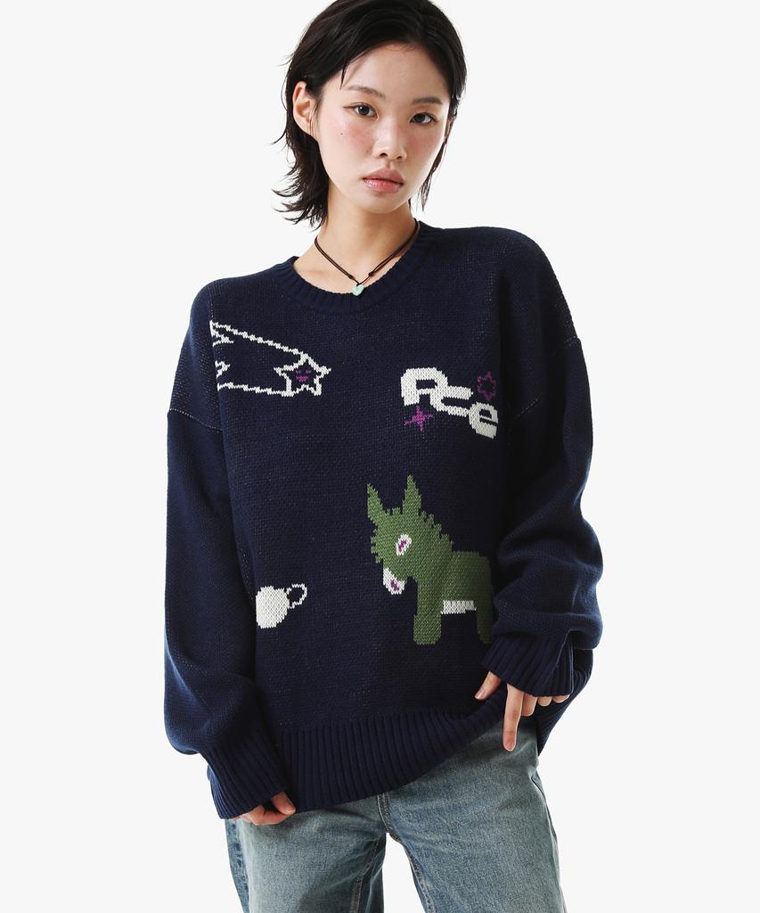 PEACE MAKER Donkey Jacquard Knit Pullover (Ivory)