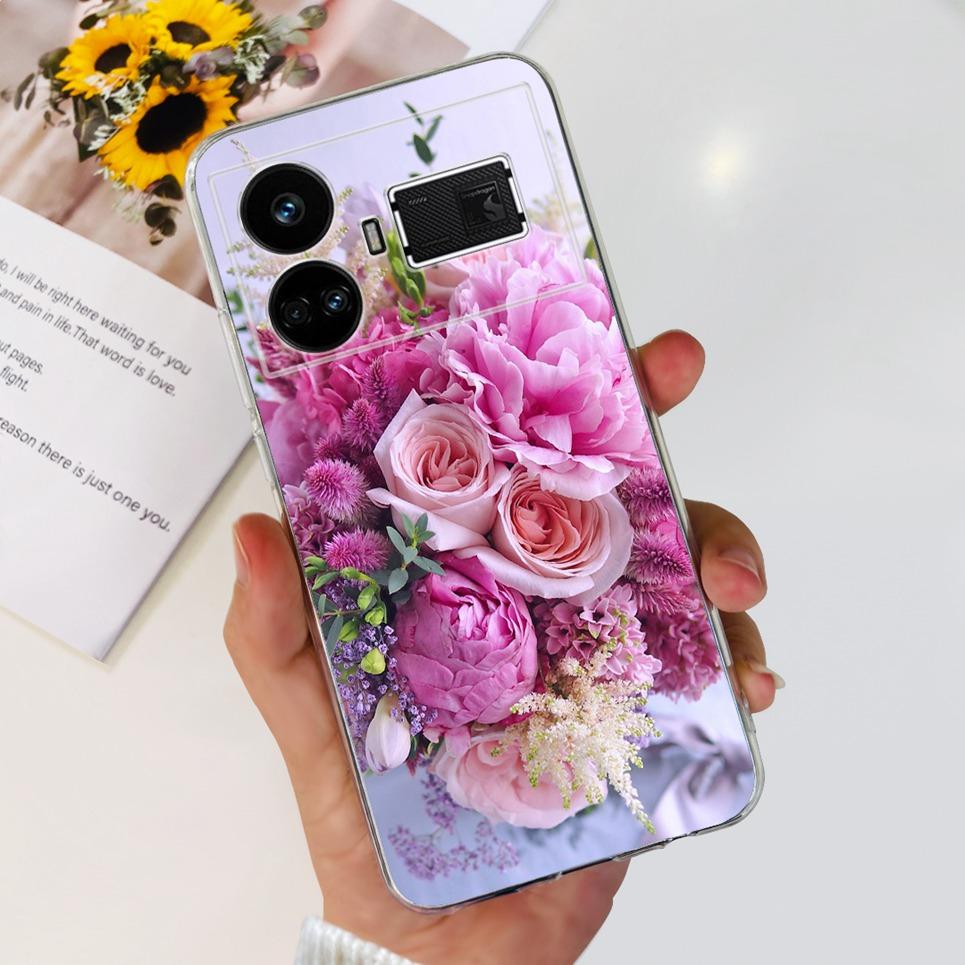 Pro Realme GT5 Pouzdro Průhledné Silikonové Měkký TPU Kryt Pro OPPO Realme GT 5 RealmeGT5 Pouzdra Květinové Mramorové Želé Nárazník Coques