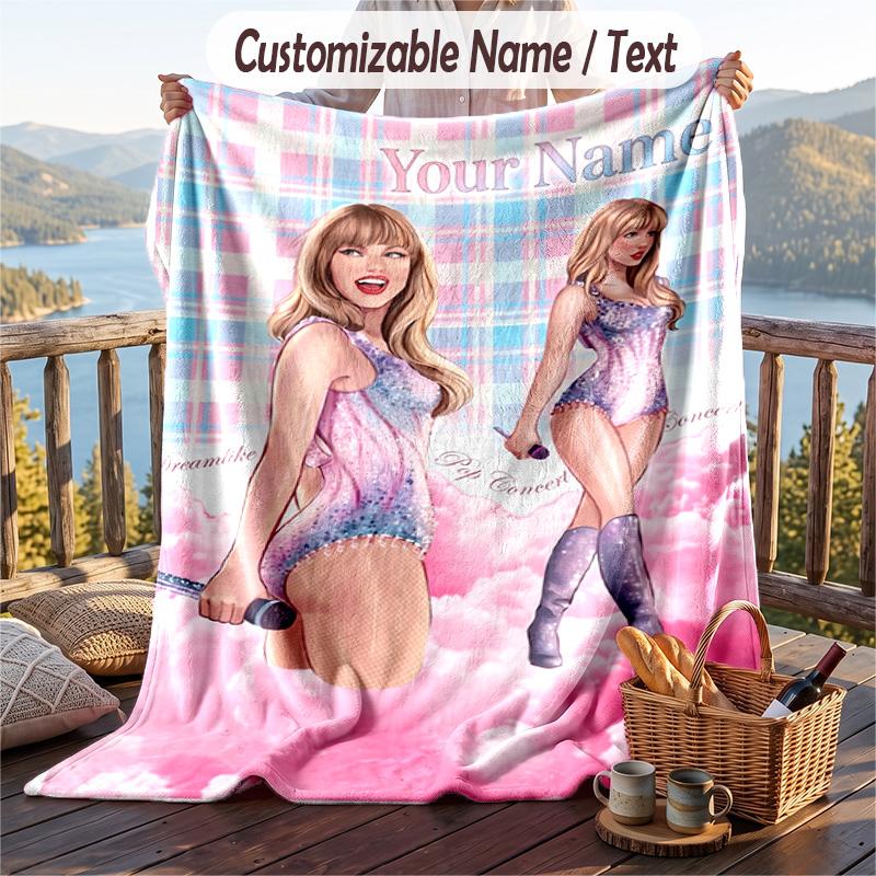 Personalized Flannel Throw Blanket,Taylor Swift Custom Printed Name, Cozy Plush Blanket For Home Use