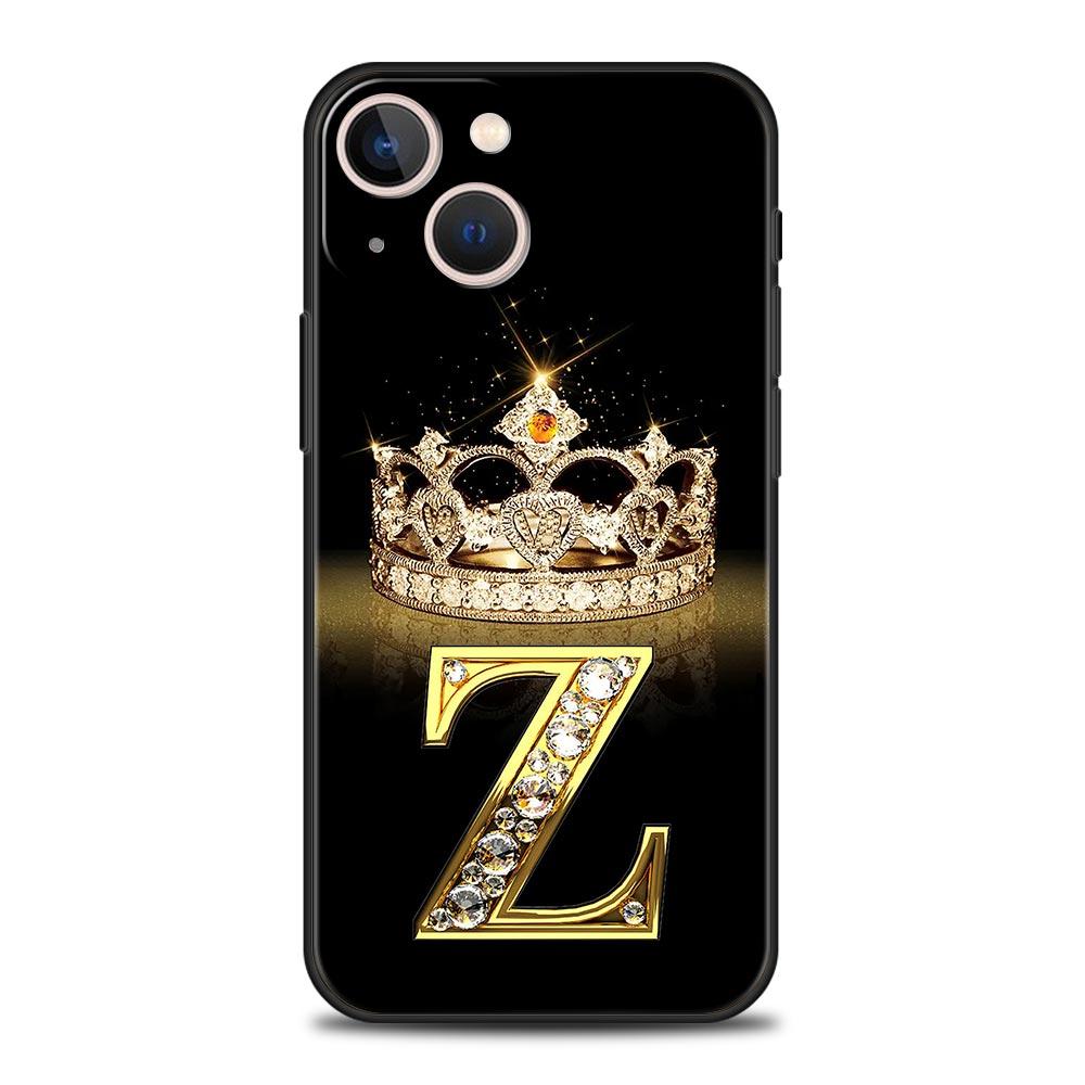 Diamond Crown Letter 26 Letters Phone Case For iPhone 17 16E 15 16 14 13 12 11 Pro Max 7 8 Plus Soft TPU Back Cover