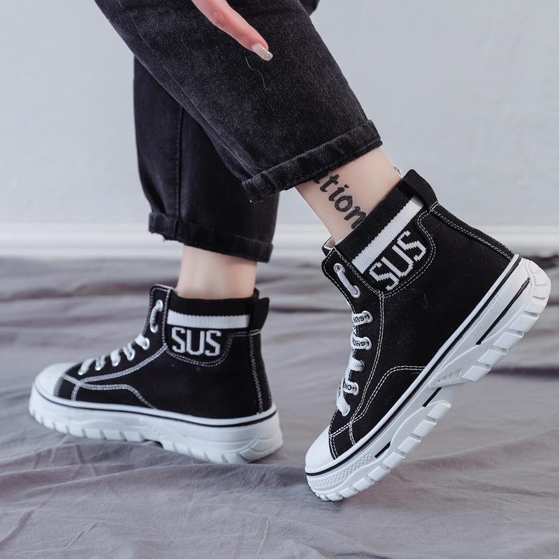 Ins High-Top Canvas Schuhe Frühling Neue Studenten Board Schuhe Plateau Muffin Freizeitschuhe
