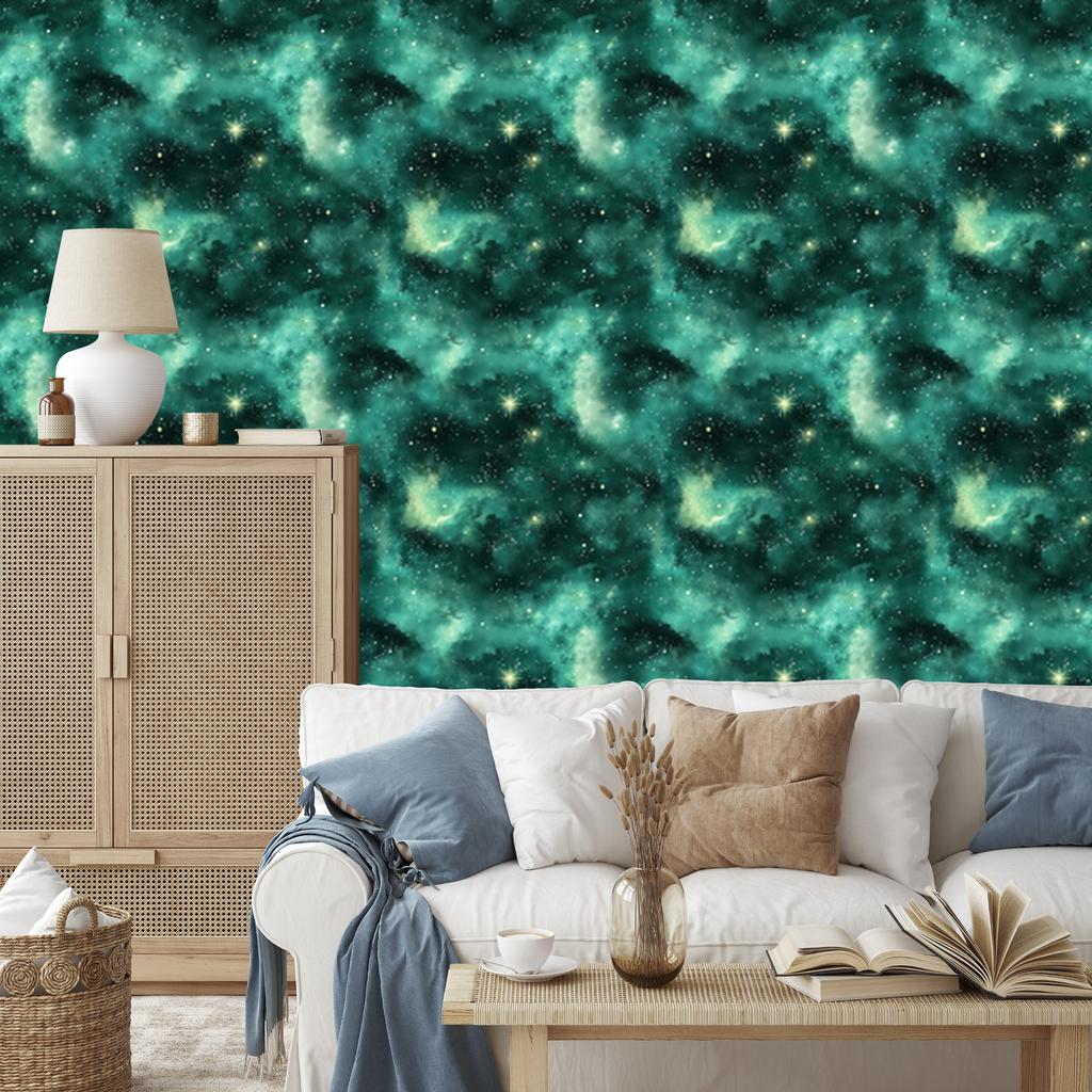 Watercolor Galaxy Sea and Mint Wallpaper for Living Room and Bedroom 50x1000