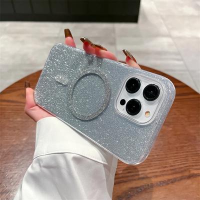 Capa Macia Magnética Macsafe com Glitter Brilhante de Luxo para iPhone 15, 14, 13, 12, 11 Pro Max Plus Mini Mac Safe usada