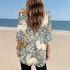 Womens Tops V-neck 3/4 Sleeve Blouses Casual Mid-length Shirts Fashion Print Tunic Tops With Pockets