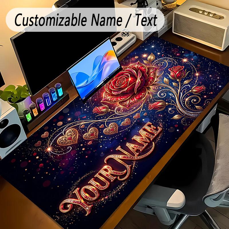 Floral Garden Theme Personalized Mouse Pad Custom Name Text Non Slip Desk Pad For Laptop Office Desktop