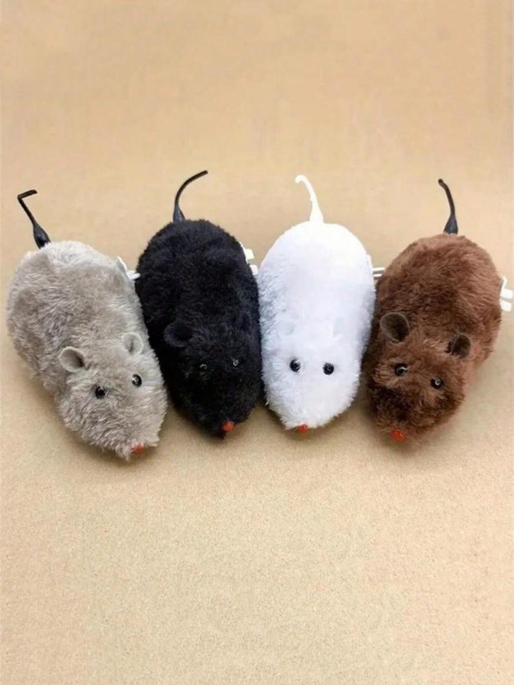 

4 Color Cat Toys Wind-up Plush Mouse Toy for Cats and Dogs - Mechanical Movement Cloth Mouse, No Batteries Required 1pcs brown mouse разноцветный