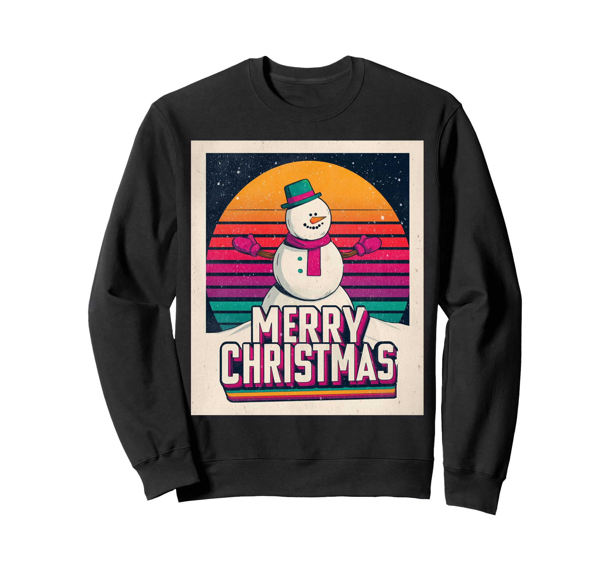 

Merry Christmas Snowman Vintage Retro 80s Christmas Sweatshirt чёрный