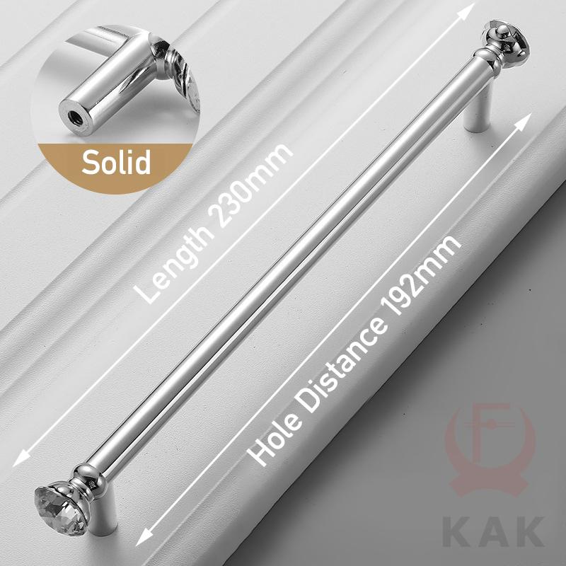 KAK Bright Chrome Furniture Handles Crystal Kitchen Cabinet Handle Zinc Alloy Wardrobe Door Pulls Solid Decorative Door Hardware