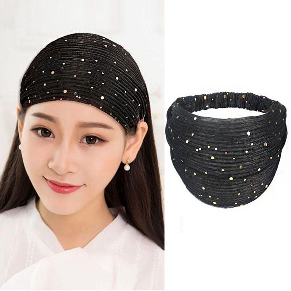 Shiny Cloth Cover the White Hair Women Headband Mesh Hairbands Sequin Hair Band Korean Headwear