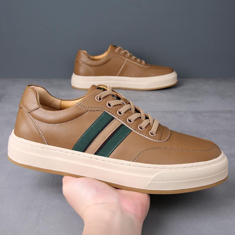 Men's Shoes Spring 2025 New Trendy Brand Men's Breathable Leather Board Shoes British Style Platform Casual Shoes Men's Trend