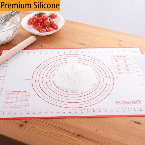 LIMNUO Silicone Cooking Mat, Bread Mat, Baking Mat with Measuring Pad, Large Size, Food-Grade Silicone, Non-Slip, for Baking Tools (Red, 40x50cm)