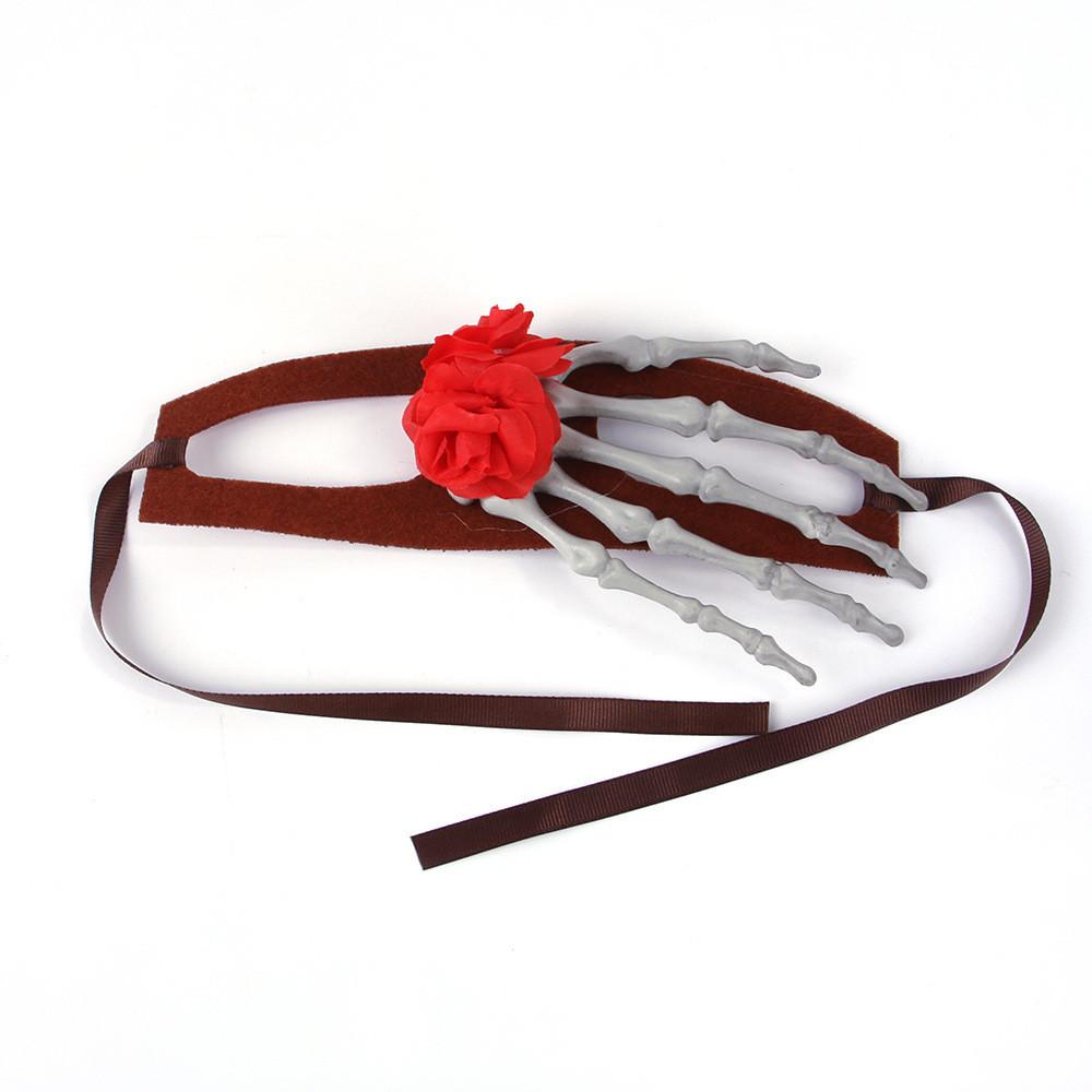 

Adorable Halloween Pet Headwear Crafted From Soft Felt Fabric With Bone And Flower Embellishments For All Pets Red Flower,S