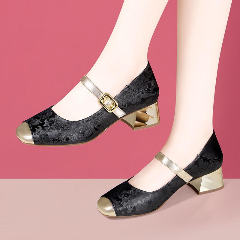 2.5cm 4cm Breathable Comfortable Shallow Mouth Floral National Flat Platform Shoes 2025 Spring Soft Leather Mary Janes Mom Dance