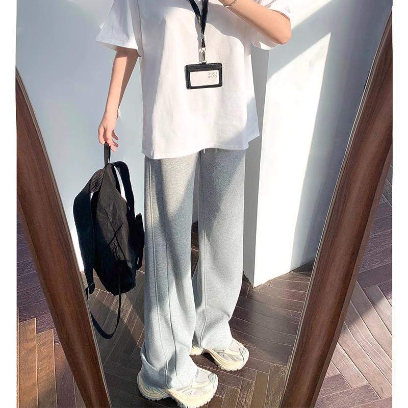 

Женские серые драпирующиеся повседневные широкие спортивные брюки с высокой посадкой - Маленький размер для весны и осени 2025 S (85-100 jin)