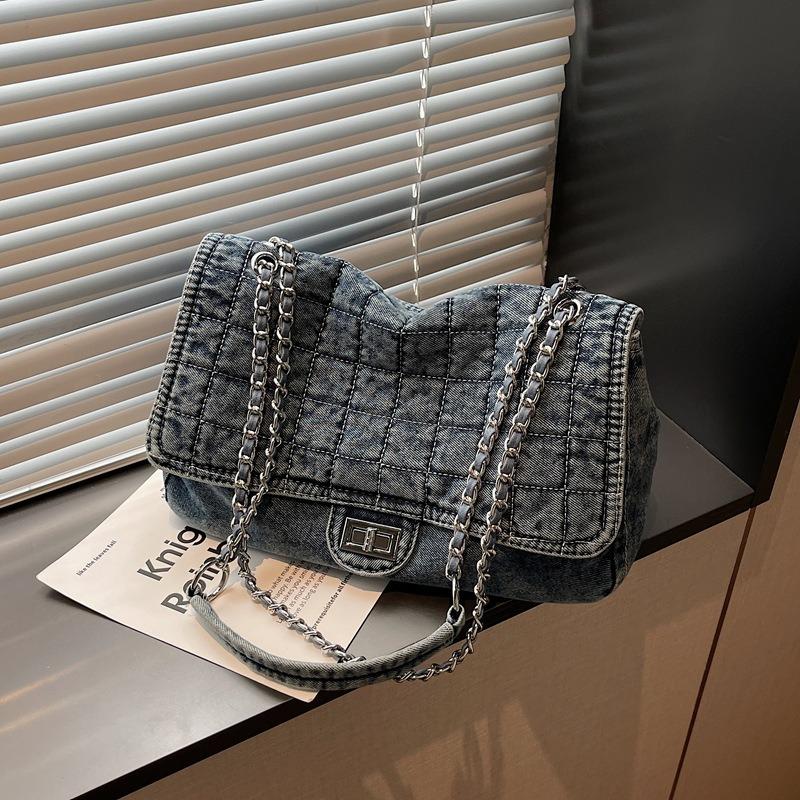 Retro gewaschener Denim große Kapazität Streuner Tasche neue trendige Kette Unterarm Schultertasche Mode Umhängetasche