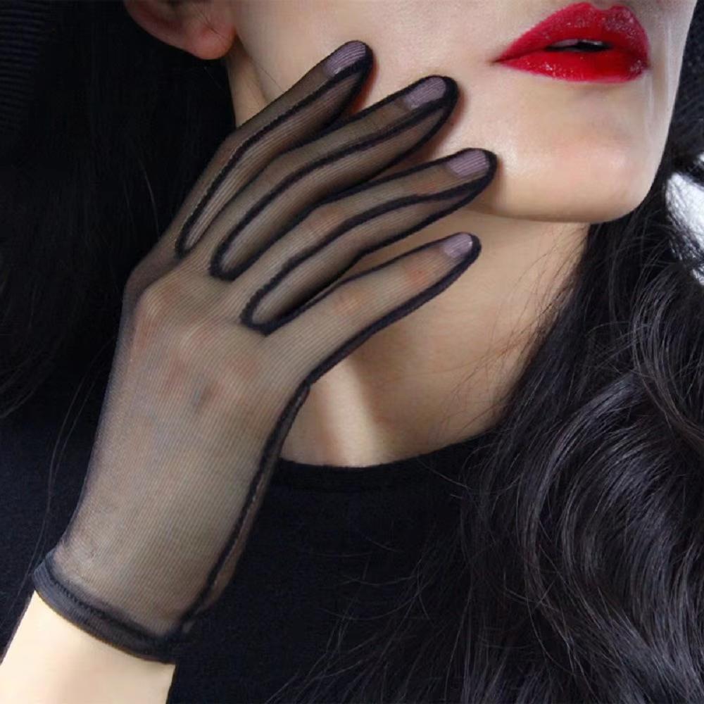 Black White Solid Soft Tulle Women Fashion Etiquettetransparent Bridal Wedding Ultra Thin Elasticity Mesh Breathable Short Glove