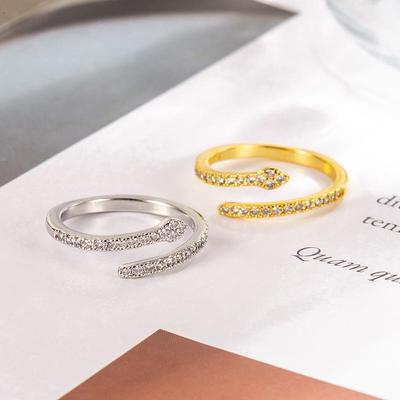 2024 Exquisite Minimalist Japanese & Korean Snake Ring: Creative, Adjustable, Full Diamond Design for Women