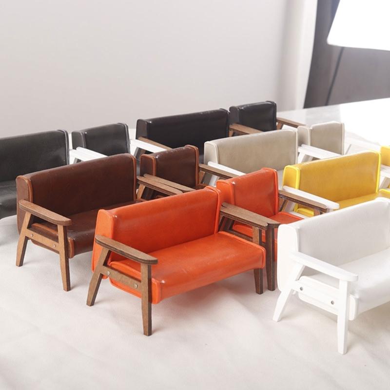 Miniature Leather Sofa Chair Model for Dollhouses Living Room Decoration 1 12 Scale Toy Accessories for Household Use