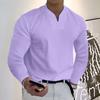 Men Tops Solid Color Slim Fit Long Sleeves Pullover Colorfast V Neck Casual Plus Size Autumn Shirt Men Clothes