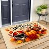 Thanksgiving Football Pumpkin Doormat, Autumn Leaves Design Non-Slip Rug, Medium Pile Polyester Mat for Seasonal Home Decor
