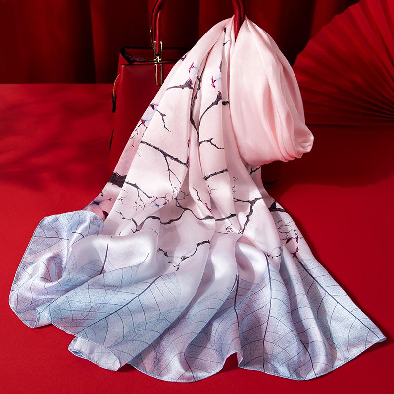 Women Silk Scarf Long Head Scarves Luxury 100% Silk Shawls Wraps Floral Summer Hair Scarf Print Neckscarf Pure Real Silk Scarves