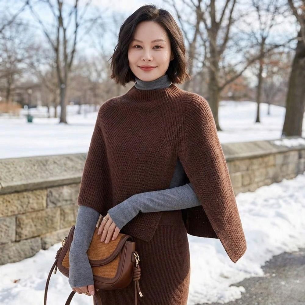 Pullover Women Cape Thicken High Neck Scarf Elegant Knitted Shawl Girl