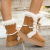 Non Slip Thick Bottom Furry Snow Boots Women 2025 Winter Pearl Bead Fluffy Fur Ankle Boots with Platform Warm Plush Suede Shoes