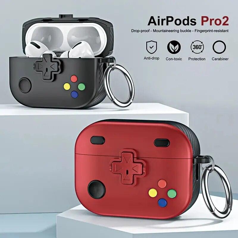 Für Airpods Pro 2. Generation Hülle mit Schlüsselanhänger, vollständig schützende klassische Handheld-Spielekonsolen-Design-Abdeckung für Airpods 2 3