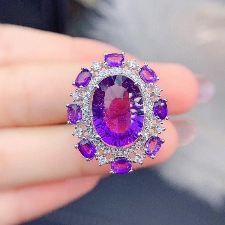 Luxury Gemstone Ring with Simulated Amethyst & Yellow Diamond
