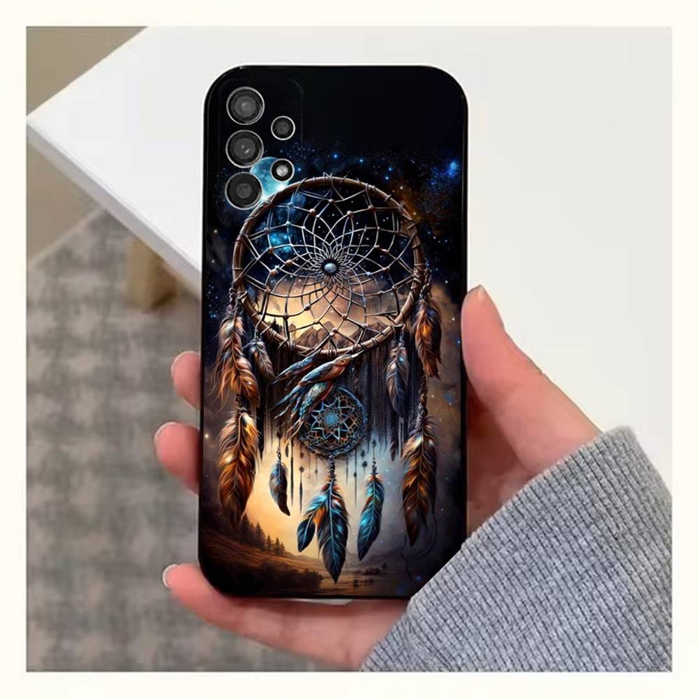 Feather Art Dreamcatcher Phone Case For Samsung S25,S24,S23,S22,S20,S21,S10,Ultra,Plus,Lite,FE,Soft Silicone Black Cover