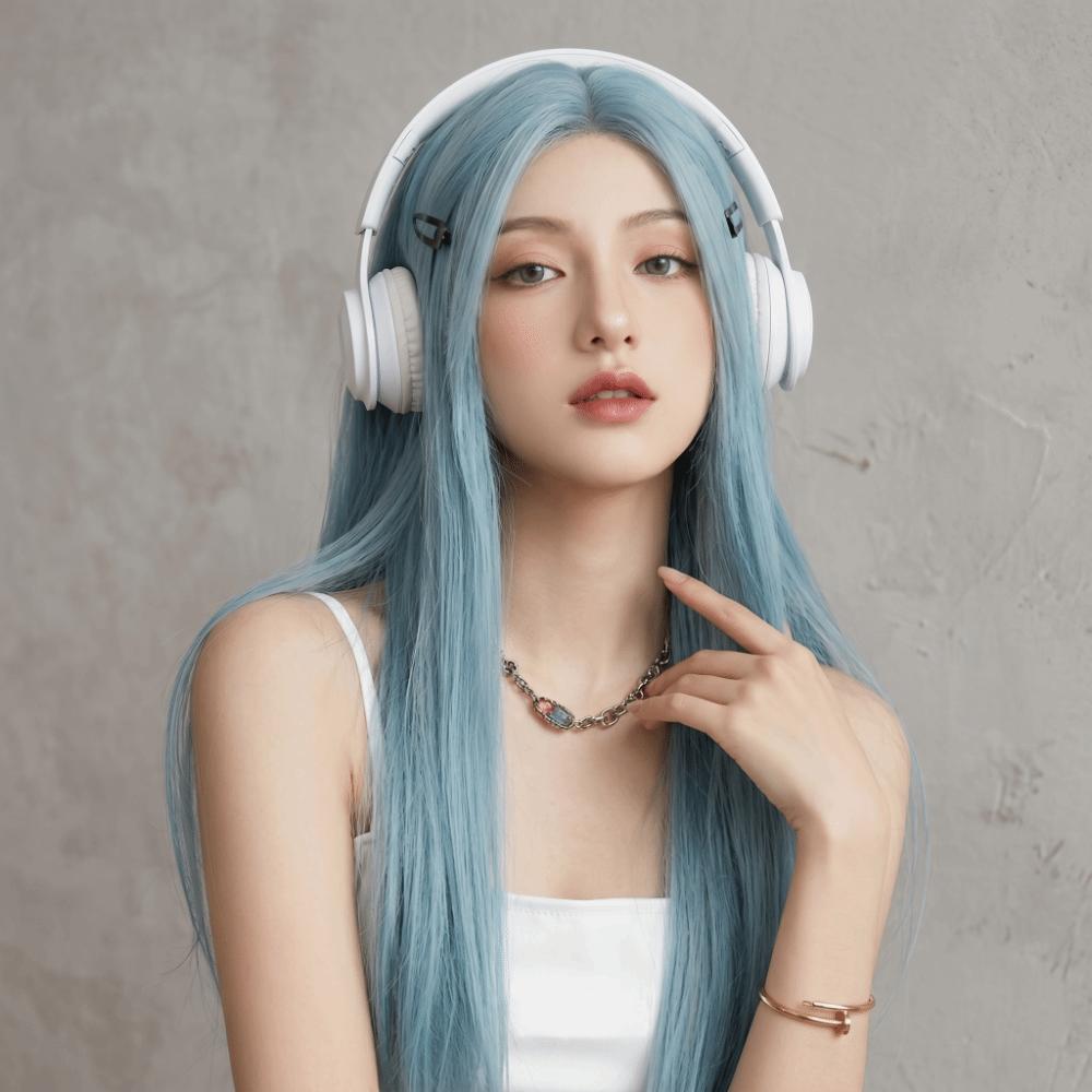 Layerd Sea Salt Blue Wig Harajuku Lolita Cosplay Wig Sweet Long Straight Synthetic Wig Carnival