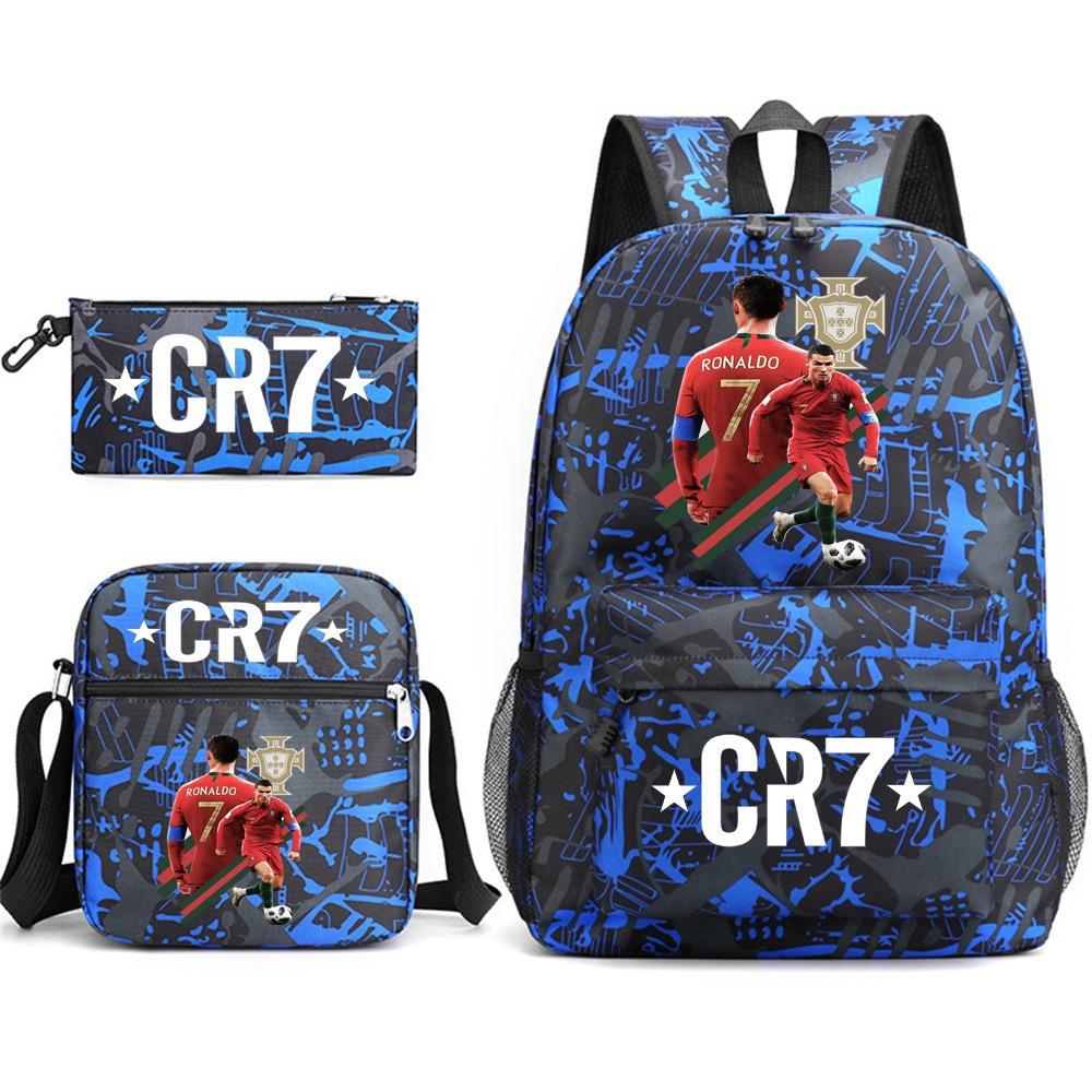 CR7C Luo Backpack Sports Peripheral Printed Backpack Children's Student School Bag Shoulder Bag Pencil Bag Three-piece Set