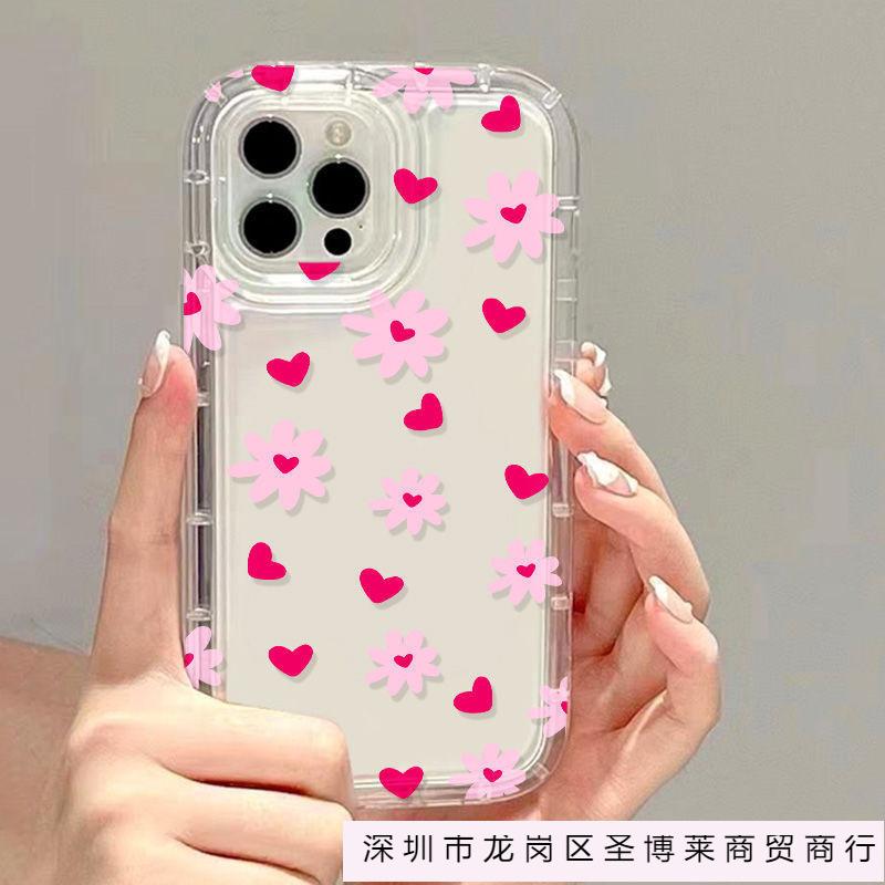 Pink love flower apple 15 mobile phone case iphone14promax transparent soft rubber 13/12/11 anti-drop XR