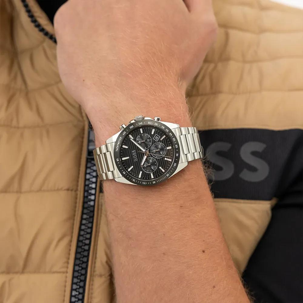 BOSS Strike Chrono Black Stainless Steel Silver Men's Quartz Watch 1514290