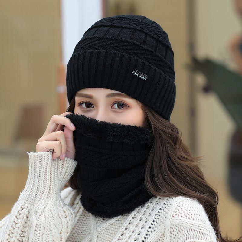 Balaclava Women's Knitted Hat Scarf Caps Neck Warmer Winter Hats For Men Women Skullies Beanies Warm Fleece Cap 6 Colors