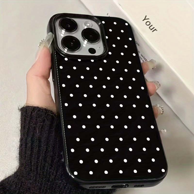 Korean INS White Polka-Dot Phone Case For iPhone 17 16 Pro 15 14 Plus 13 12 11 Pro Max X XS 7 8 Plus Black Shockproof Soft Cover