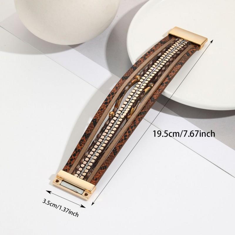 Damen Schlange Haut PU Leder Geflochtenes Armband Mit Magnetverschluss Perlen Anhänger Schmuck