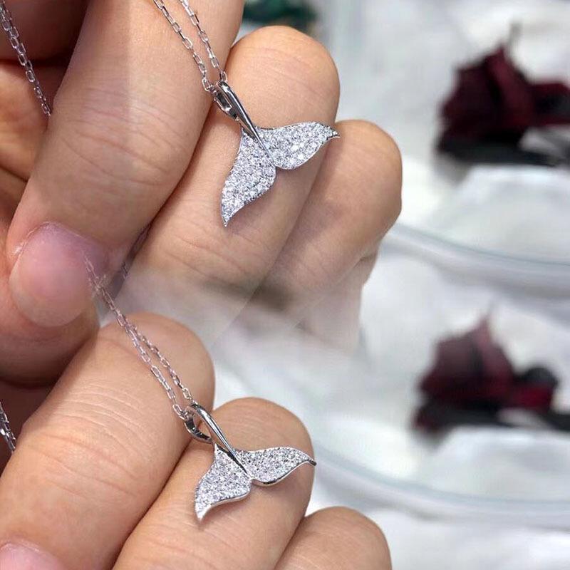 

Creative Fish Tail Design Pendant Necklace Crystal Mermaid Necklace for Women Fancy Girl Gift Wedding Party Trend Jewelry 45cm